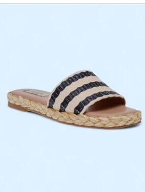 Steven New York,Striped Espadrille Slide Sandal - Black & Natural